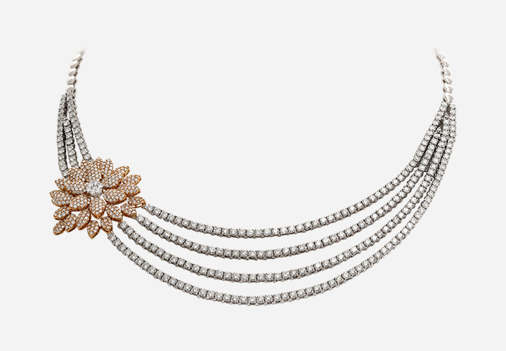 Floral Diamond Brooch Necklace